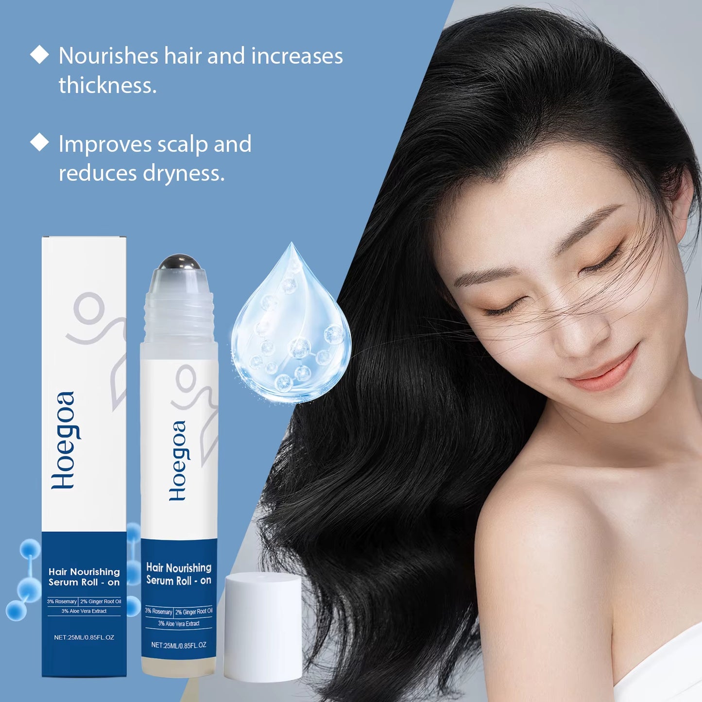 Hair Care Serum Roll-On Prevent Hair Loss Baldness Scalp Massage Repair Dry Damaged Hair 3% Rosemary Nourishing Hair Essence